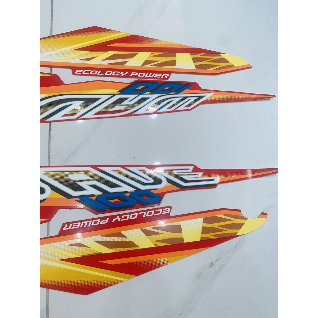 Trọn bộ tem rời dán xe máy 3 lớp Honda Wave 100 đời 2004 màu cam đỏ