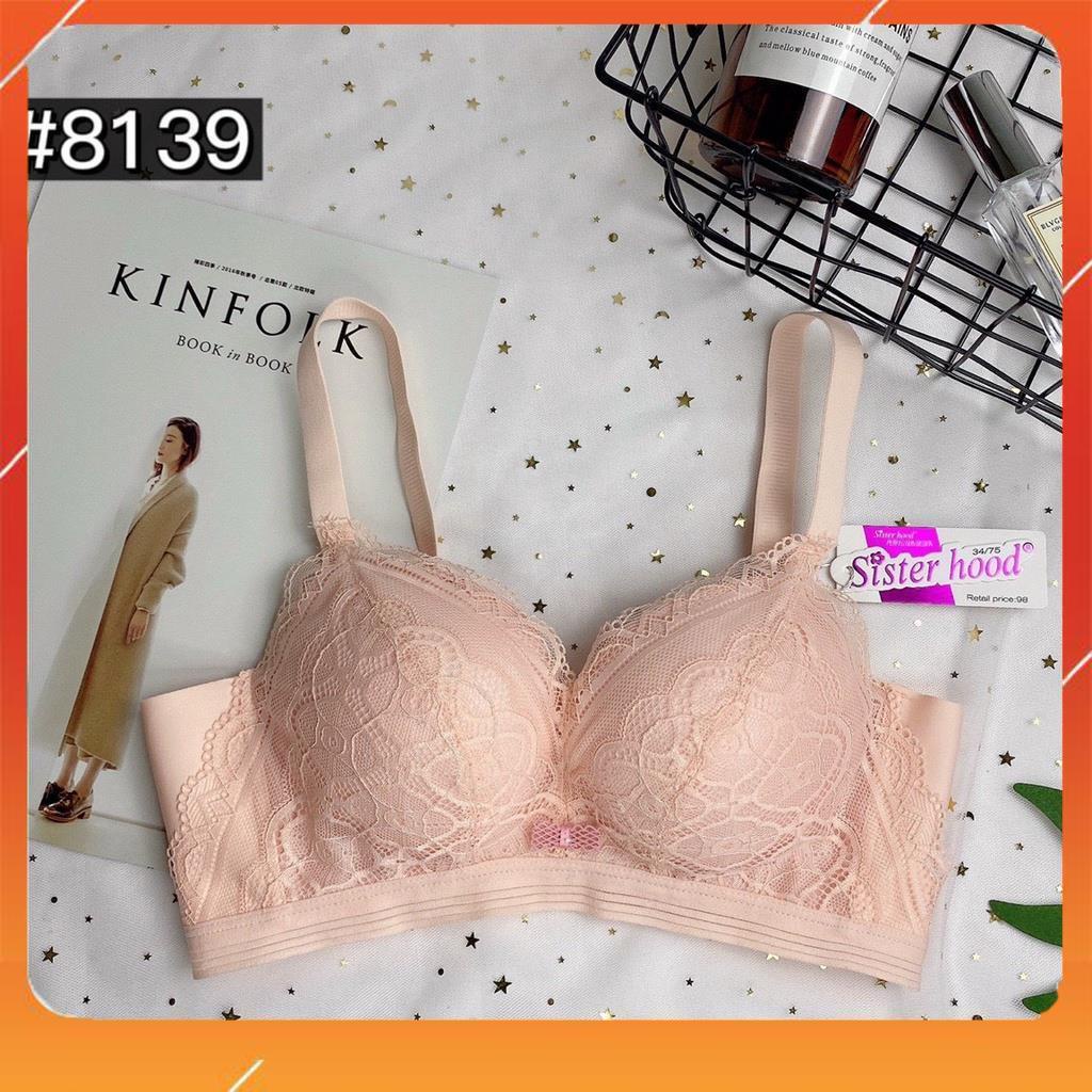 Áo ngực siêu mềm, Áo lót nữ không gọng nâng ngực, dây lưng to bản, đệm mút 3cm, phối ren tiểu thư, Mã A8409