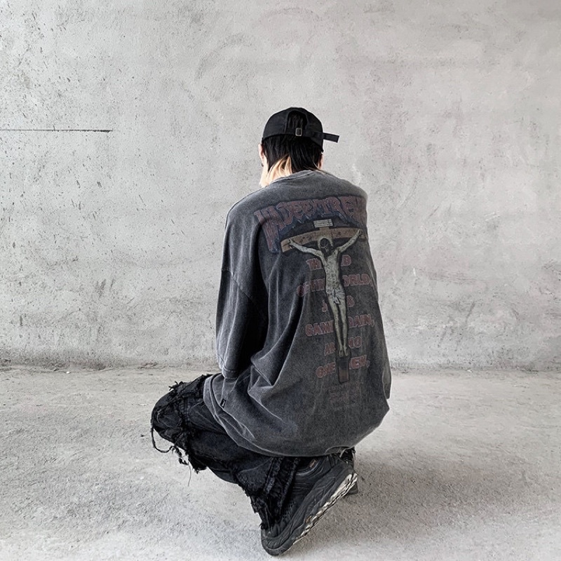 Áo phông nam màu wash thánh giá phong cách Rockboiz chính hãng