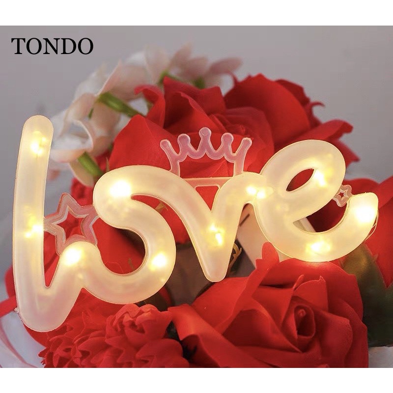 Đèn Led Đèn Đom Đóm Các Mẫu Chữ Love, Vương Miệng, I Love Y Kèm Pin 3 Chế Độ Nháy