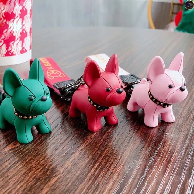 Móc khóa hình chó bulldog dễ thương, móc chìa khoá keychain cún dog nhiều màu