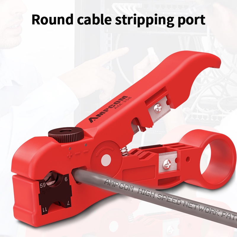 AMPCOM Dụng cụ cắt dây và ép nén cáp tất cả trong một, Dụng cụ cắt dây cáp Coaxial, Dụng cụ cắt dây cáp tròn, Cắt dây và Dụng cụ cắt dây cáp bằng phẳng