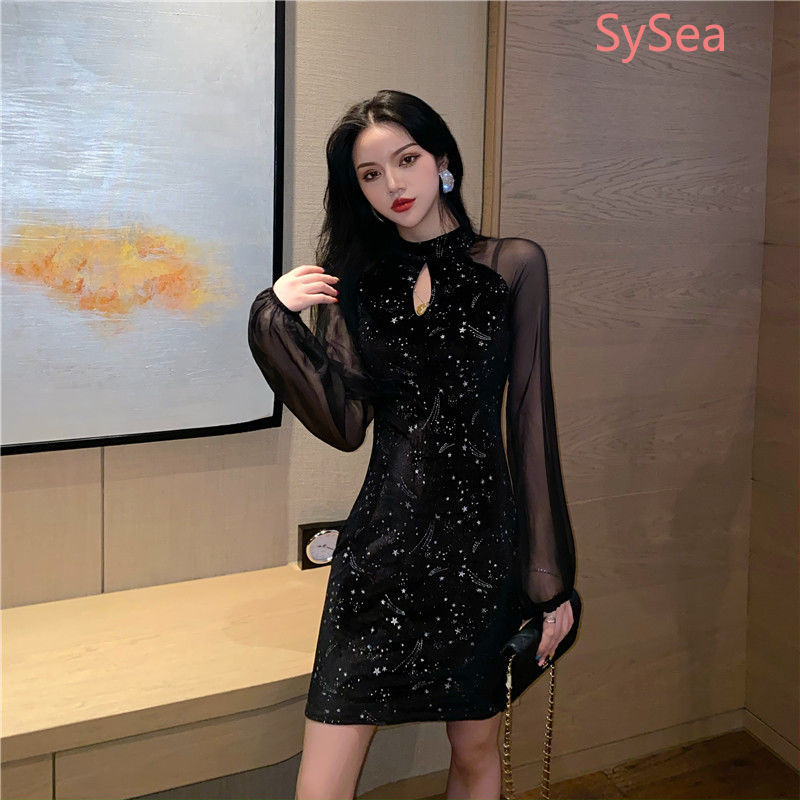 Đầm Sườn Xám Nhung Dài Tay Gợi Cảm Dành Cho Nữ