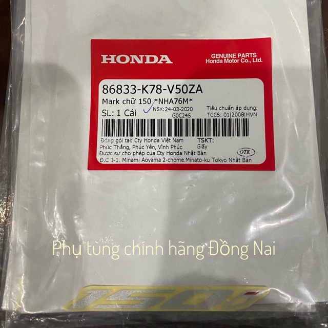 Tem 150i màu bạc/đen loại đắt( chữ i có chấm đỏ) zin SH 2016-2018 chính hãng Honda-Giá 1 tem