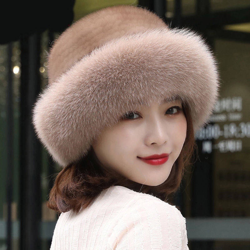 Mũ beret lông cáo dày dặn giữ ấm thời trang cho nữ