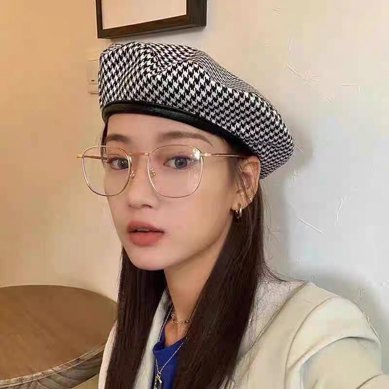 Mũ Nồi Caro Trắng Đen phong cách Hàn Quốc (Ảnh, Clip thật)