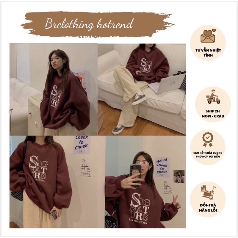 Set Nỉ SIGNATURS Nữ [FREESHIP]  Bộ đồ sweater form rộng, quần nhung tăm kèm áo nỉ ngoại màu ĐỎ Ulzzang