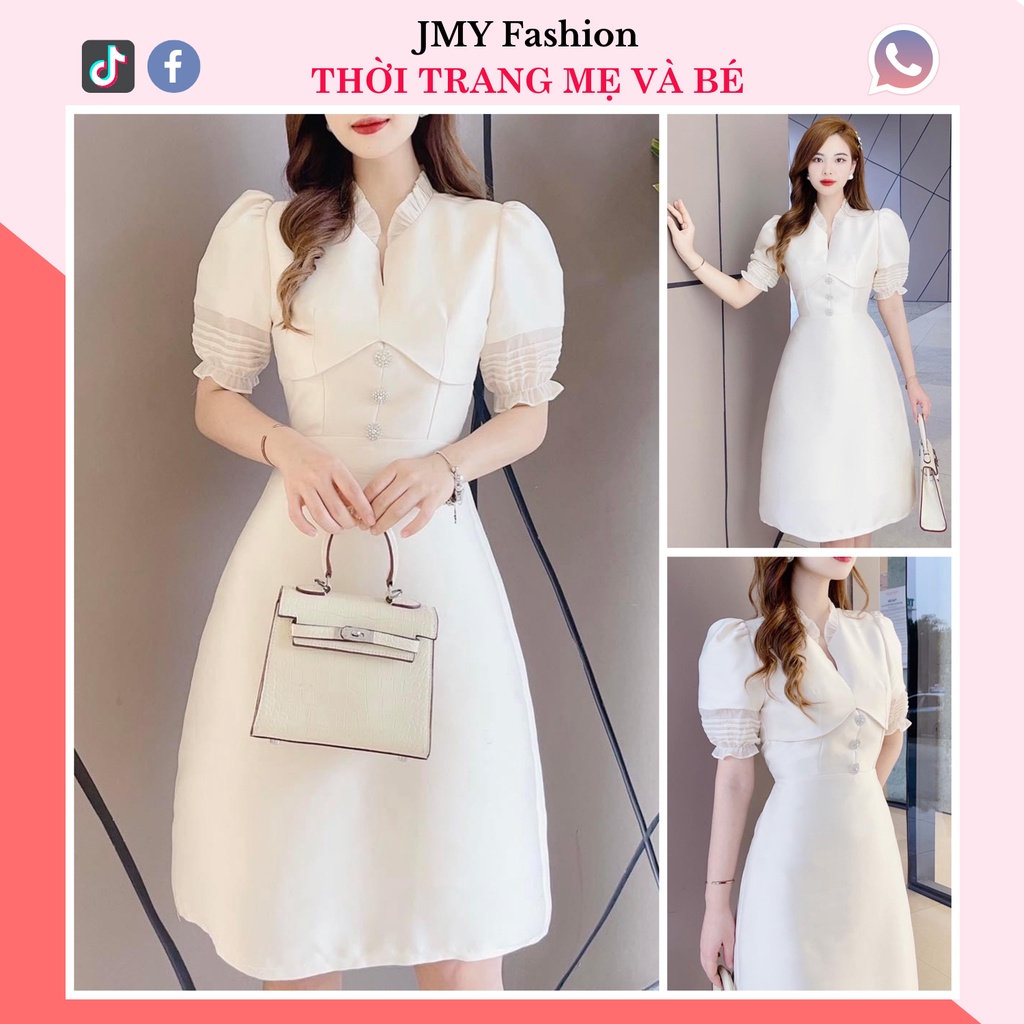 V60 Váy kem tafta cổ bèo dáng A dự tiệc - TH Hà Thanh