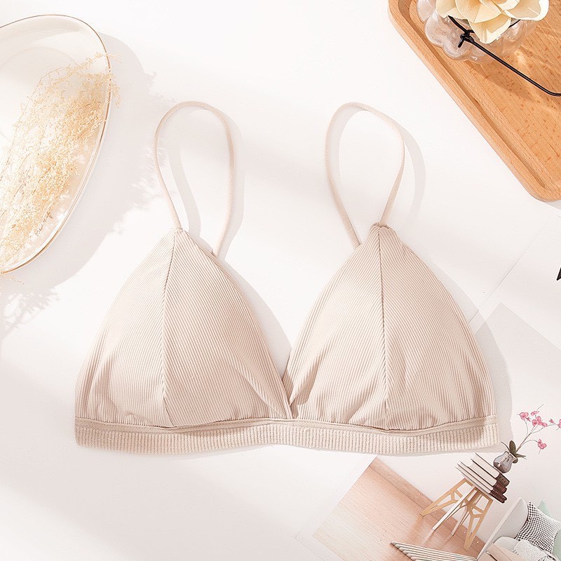 Áo Bra Cotton Gân Dây Mảnh Cài Sau, Áo Ngực Trơn Mút Mỏng Mát Mẻ [Ảnh Chụp Thật] - OB018