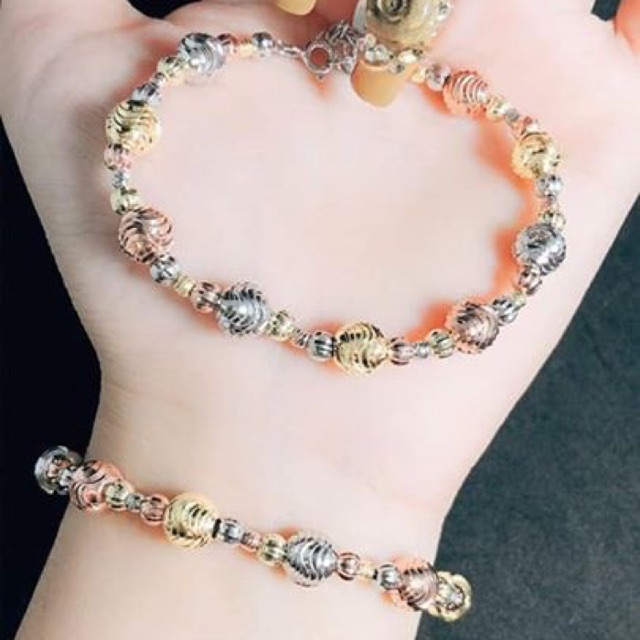 Lắc tay bạc mềm bi xi kim và vàng tây