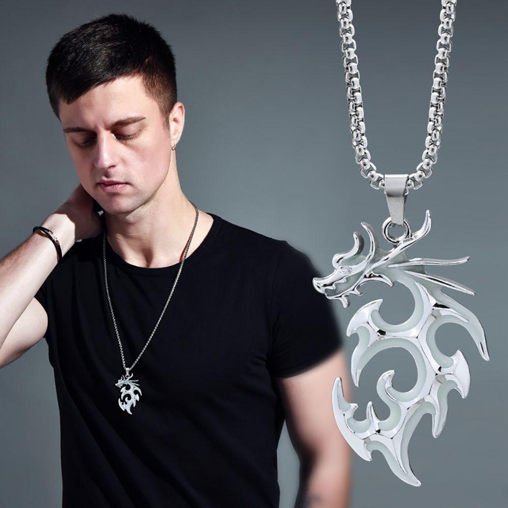 Vòng cổ Hình Rồng Phản Quang Bằng Thép Không Gỉ Phong Cách Hàn Quốc Thời Trang Cho Nam