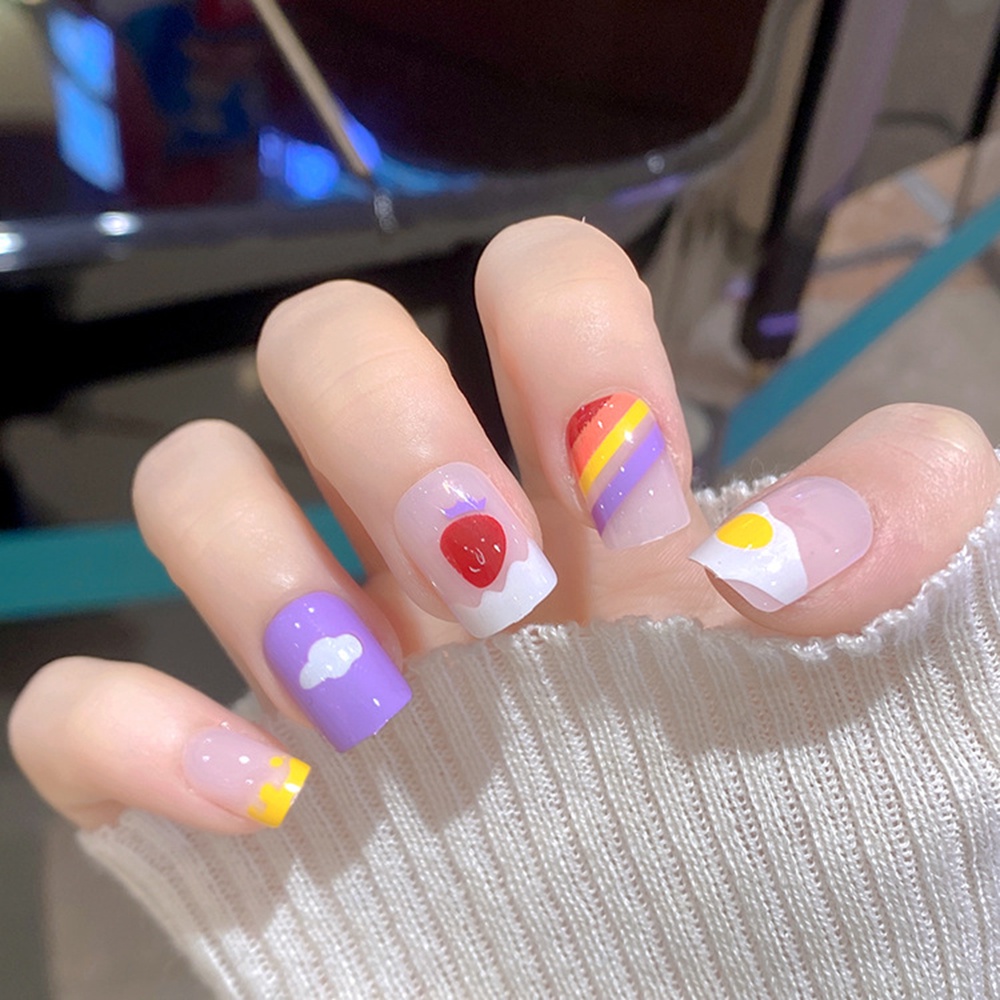 Set 24 móng tay giả họa tiết hình gấu đáng yêu dành cho bạn nữ