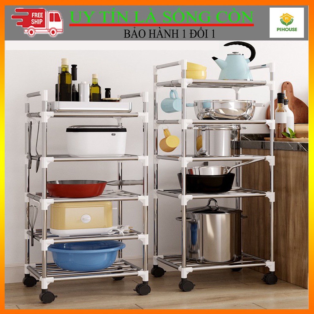 Kệ để xoong nồi chảo 5 tầng inox lắp ráp 42x35x112cm CAO CẤP