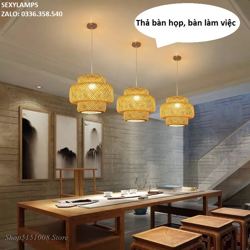 ĐÈN THẢ MÂY TRE ĐAN KIỂU TẦNG