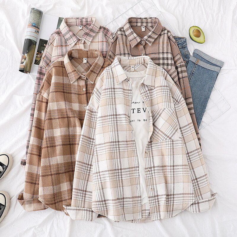 Áo sơ mi SixSisters tay dài họa tiết kẻ sọc caro dành cho nữ