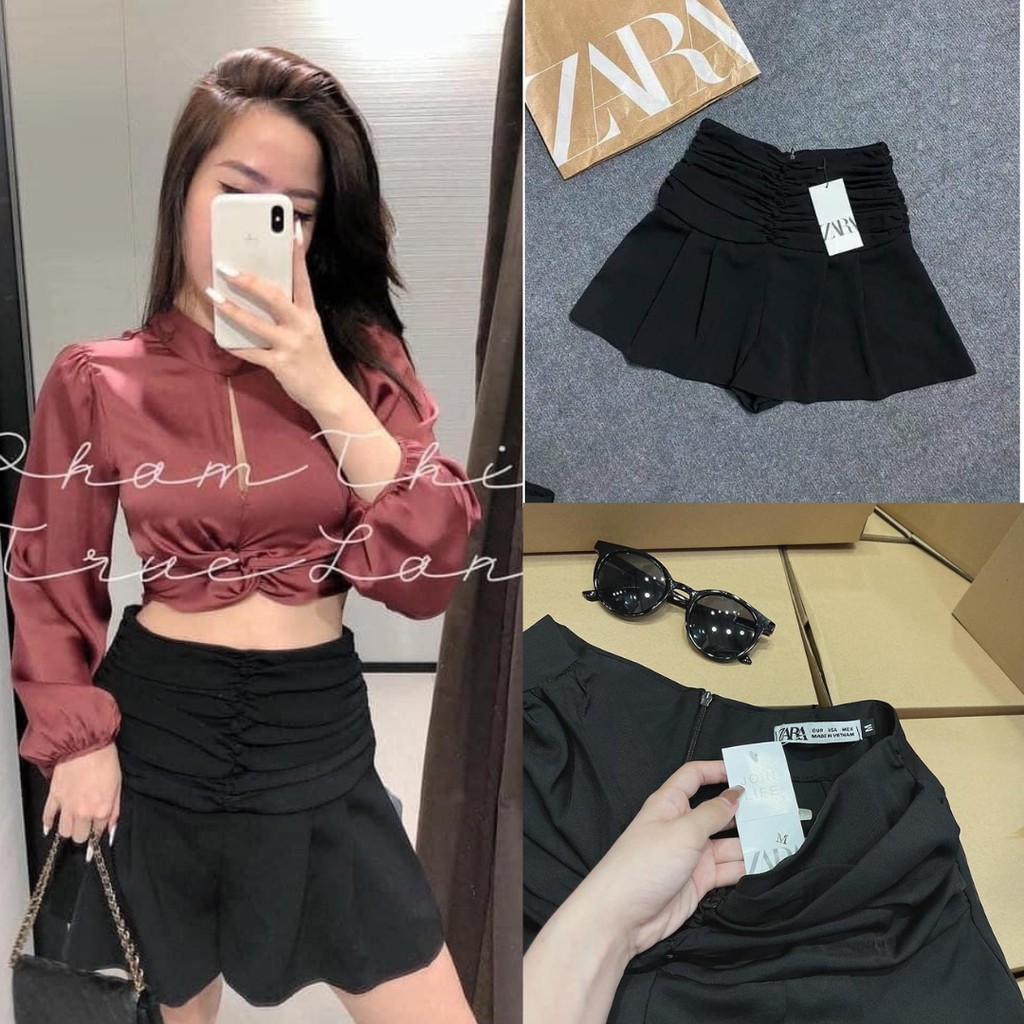 [ZARA] CHÂN VÁY ĐEN ZARA XÒE XẾP LY DÚM CÚC BỌC