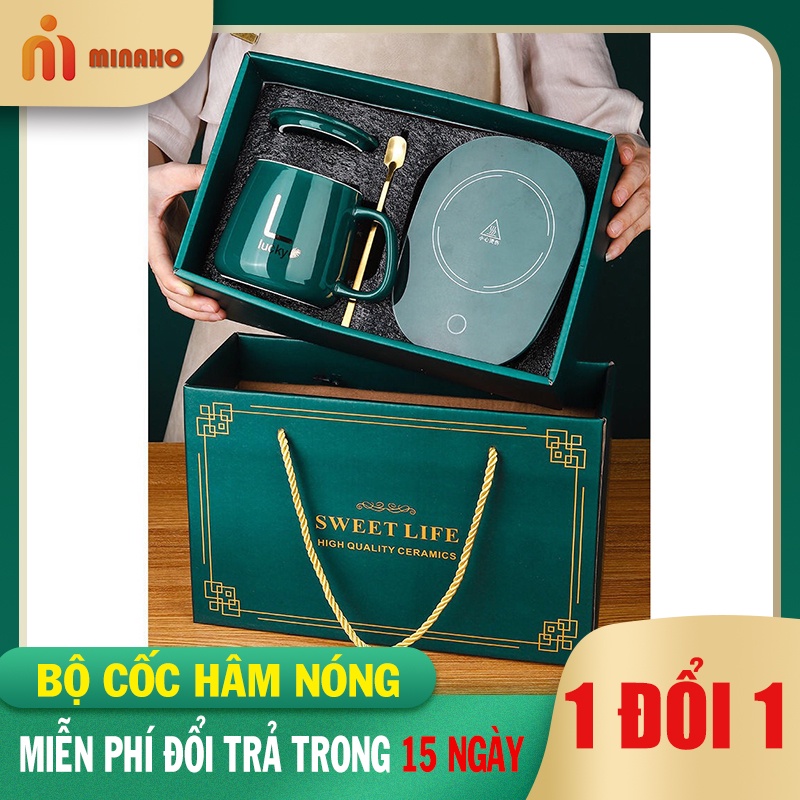 Cốc Hâm Nóng Kèm Đế Điện Và Thìa Mạ Vàng Cao Cấp Minaho - Bộ Cốc Hâm Nóng Dùng Được Cho Mọi Loại Cốc