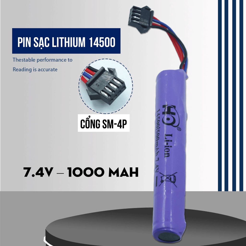 Pin Sạc Lithium 14500 7.4V 1000mAh 800mAh Cổng SM-4P Dùng Cho Đồ Chơi QHX và Đồ Chơi Điều Khiển