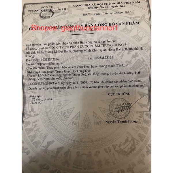 Hoạt huyết thông mạch tw3 - cải thiện tuần hoàn máu não, giảm hình thành cục máu đông , người sau tai biến mạch máu não