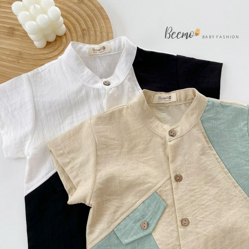 Set sơ mi phối tay thân chéo cá tính cho bé trai(9-23kg)