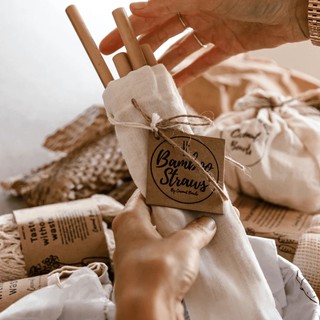 Bộ ống hút tre, cọ rửa, bao đựng - Hình IAMA chụp
