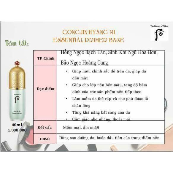 Kem Lót Trang Điểm Whoo Mi Essential Primer Base mini 8ml