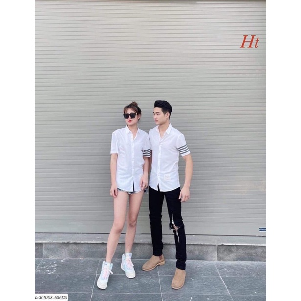 Áo sơ mi sọc xám cộc tay HT12