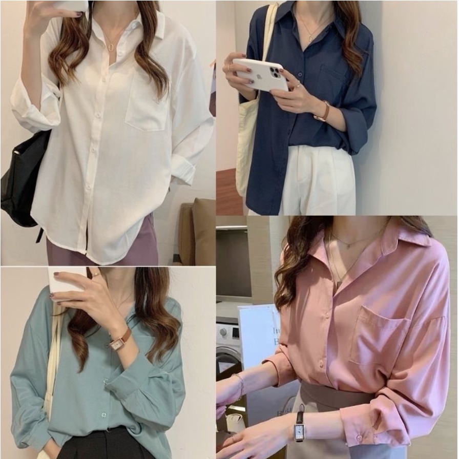 Áo sơ mi nữ Maika form rộng dài tay màu trắng lụa hàn mát mịn phong cách Ulzzang Hàn Quốc Your Love Shop