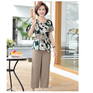 Bô đồ trung niên mùa hè quần ống rộng New