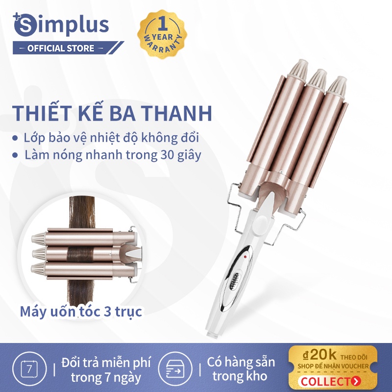 Simplus Máy Uốn Tóc Với 3 Trục Uốn Có Thể Điều Chỉnh Nhiệt Độ Tiện Lợi Ba Trục Sắt Uốn Sóng Nước Lớn