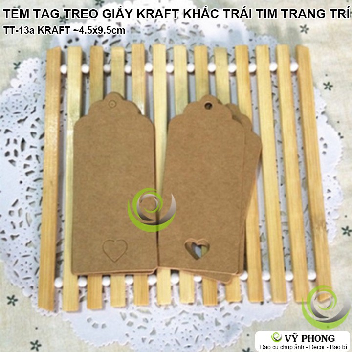 SET 50 TEM TREO TAG TREO KHẮC TRÁI TIM GIẤY KRAFT,TRẮNG TRANG TRÍ ĐÓNG GÓI HỘP QUÀ HỘP ĐỰNG BÁNH KẸO TT-13