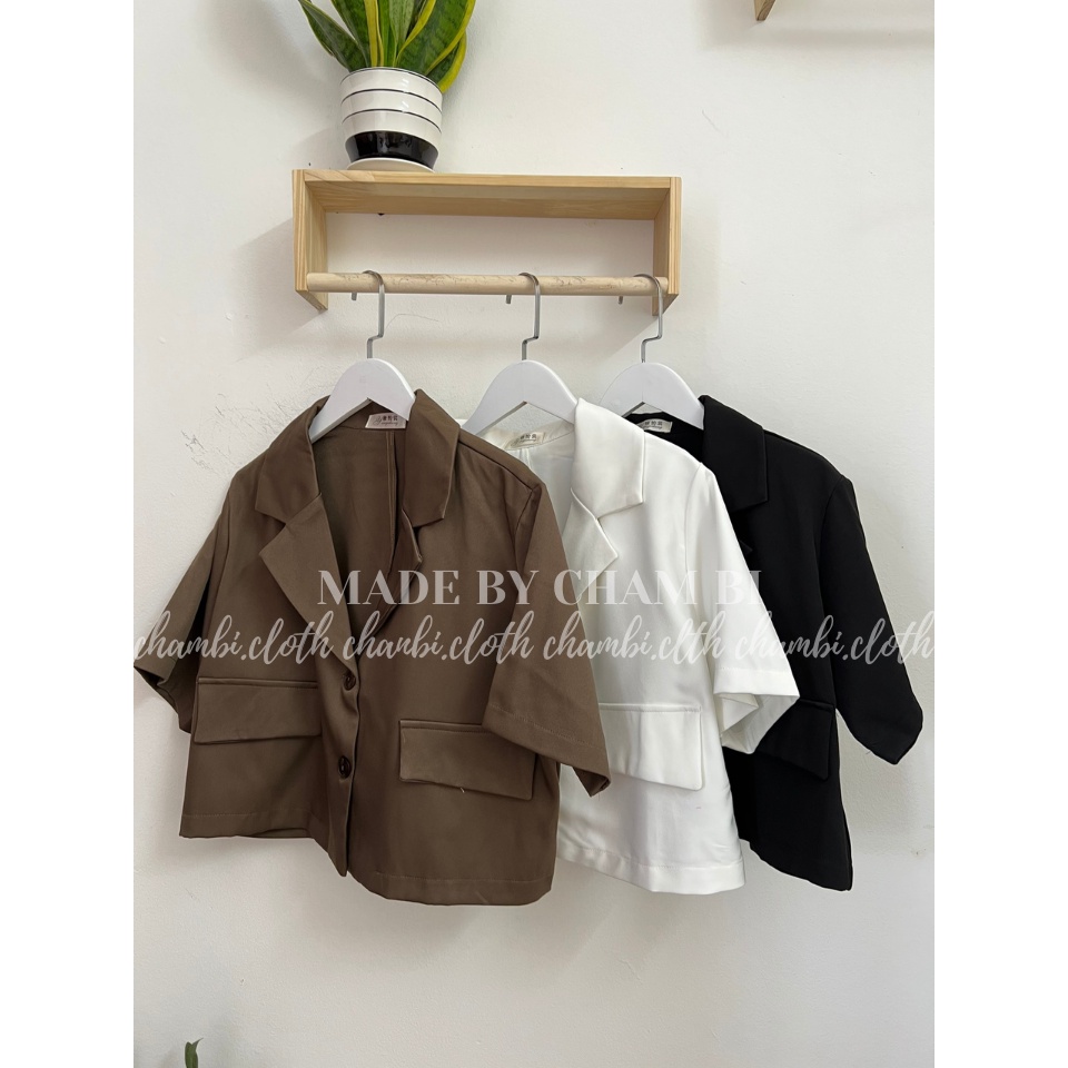 Áo khoác nữ Hàn Quốc A.331, Áo blazer dáng ngắn cổ vest 2 cúc dọc túi nắp chéo cách điệu cá tính - Thời trang nữ Chấm Bi | BigBuy360 - bigbuy360.vn