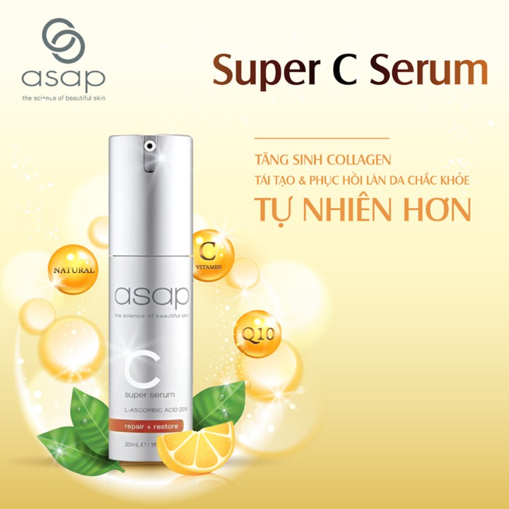 Asap Super C Serum 30ml - Tinh chất dưỡng sáng, hỗ trợ làm mờ nếp nhăn, Vitamin C