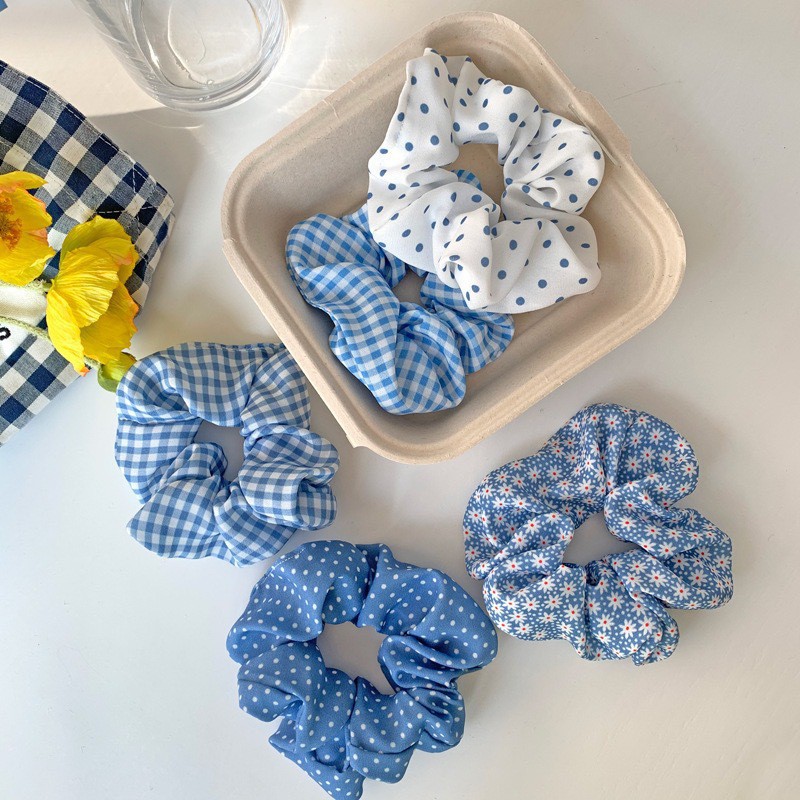 Dây chun buộc tóc Scrunchie màu xanh tươi sáng đáng yêu - S02