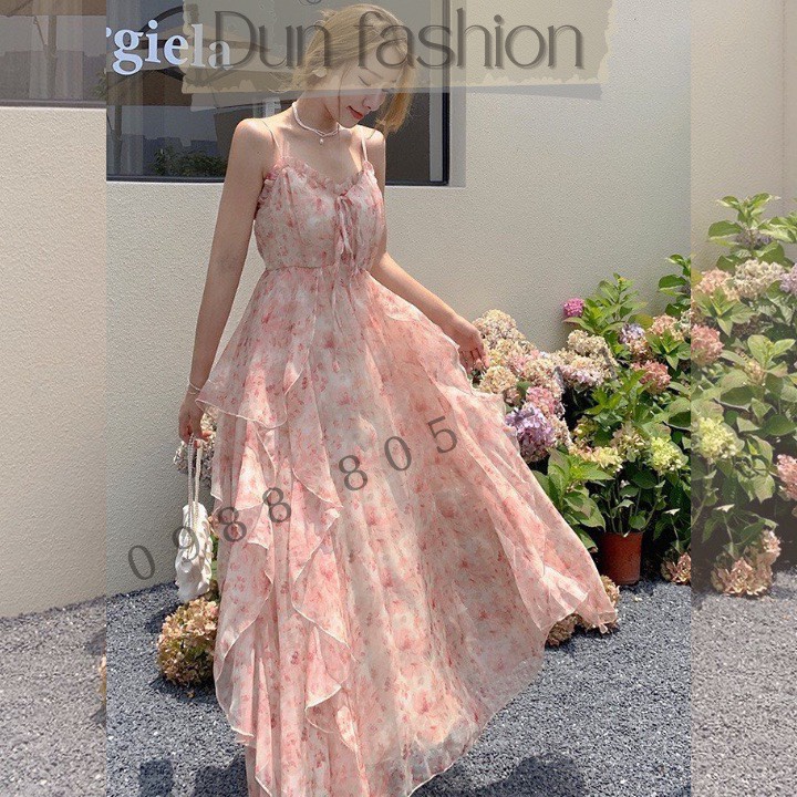 Váy đi biển đầm maxi 2 dây, đầm maxi đi biển váy 2 dây hoa nhí chất liệu voan mềm mại bo chun phần eo siêu tôn dáng | BigBuy360 - bigbuy360.vn