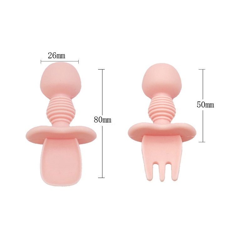 Bộ Muỗng Nĩa Bằng Silicone Mềm Tay Cầm Ngắn Dành Cho Trẻ Em