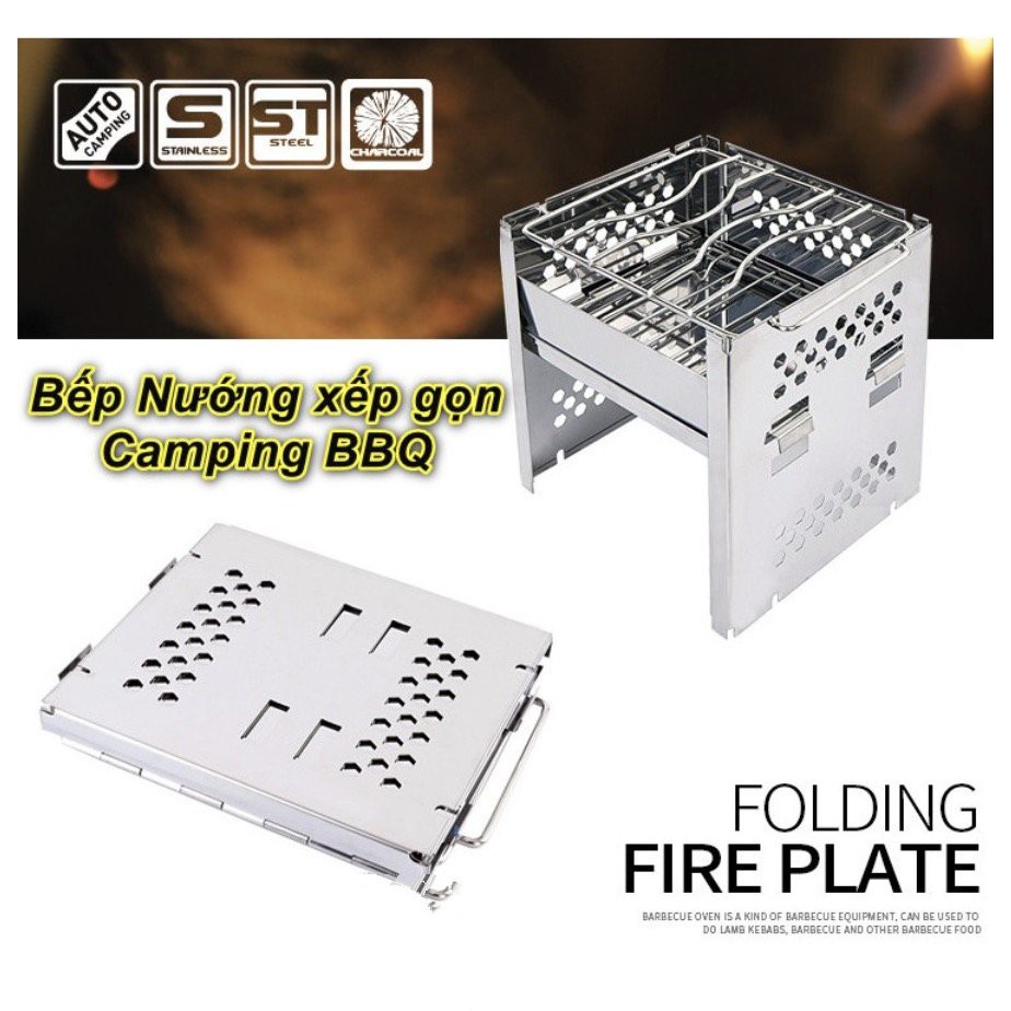 Bếp Nướng than BBQ mini cắm trại xếp gọn  FOLDING FIRE PLATE