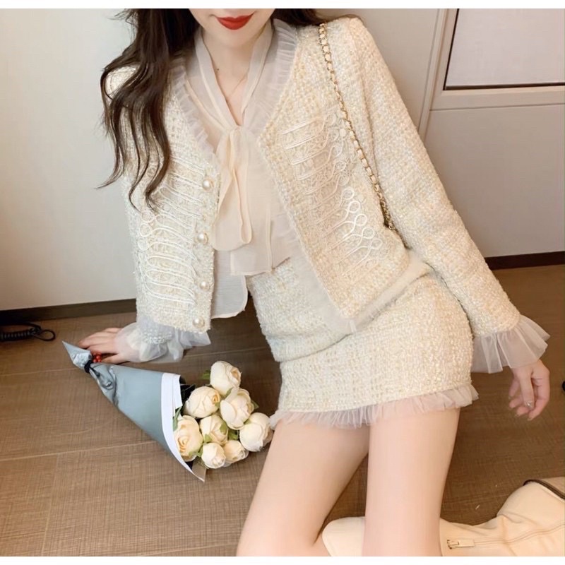 Set áo dạ kèm chân váy cao cấp