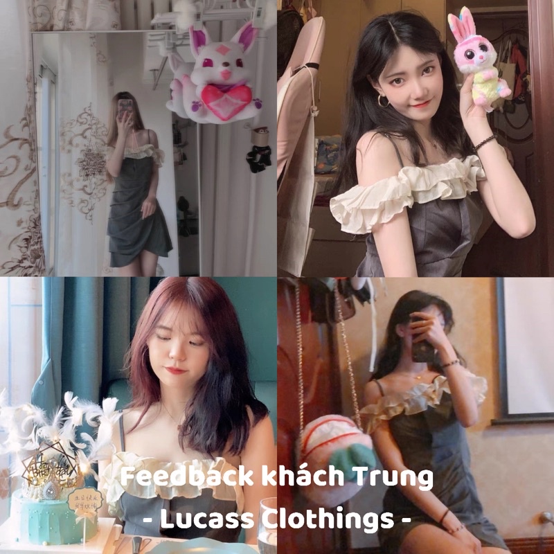 Đầm/Váy trễ vai xám phối ren phong cách hàn quốc | BigBuy360 - bigbuy360.vn