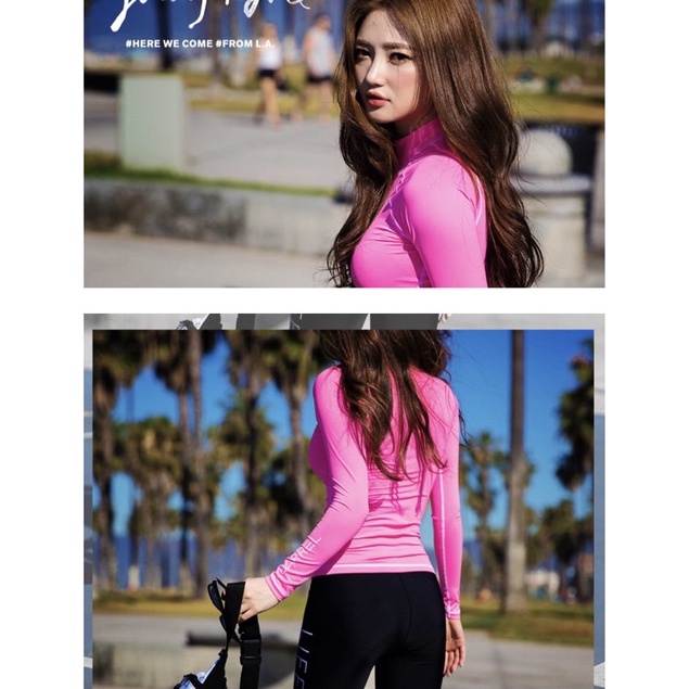 Bộ đồ bơi áo dài tay quần dài 3 mảnh mã L95 dành cho bạn gái đi biển tập gym (áo màu hồng sen)