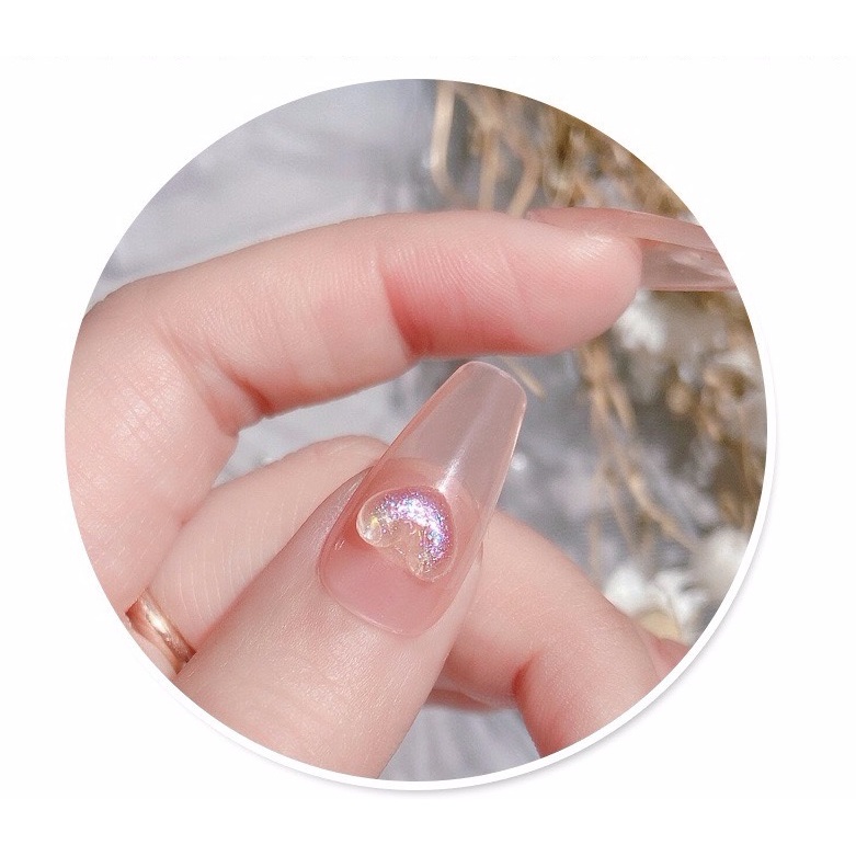 Set 10 charm nơ, gấu, tim, tim đào xà cừ ánh nhũ mix màu đính móng