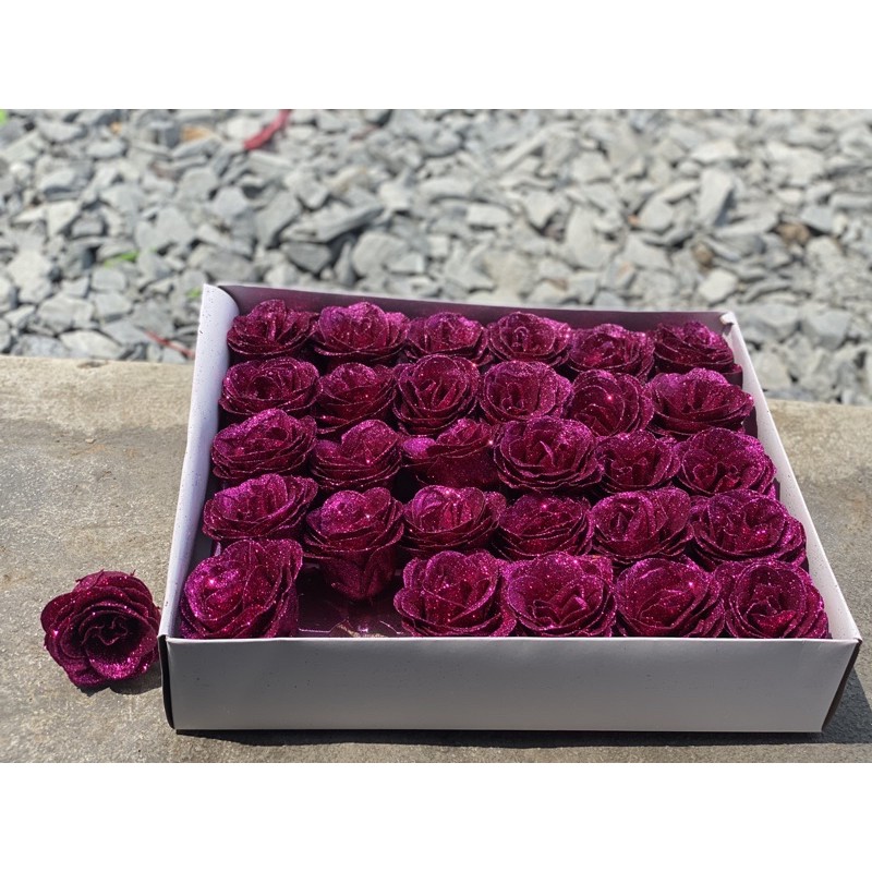 Hoa hồng nhũ kim tuyến hộp 30 bông