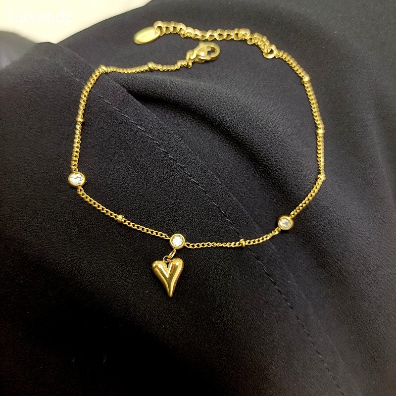 Lắc Chân Bằng Thép Titan Đính Kim Cương Hình Chữ V Sang Trọng Không Phai Màu F2K3