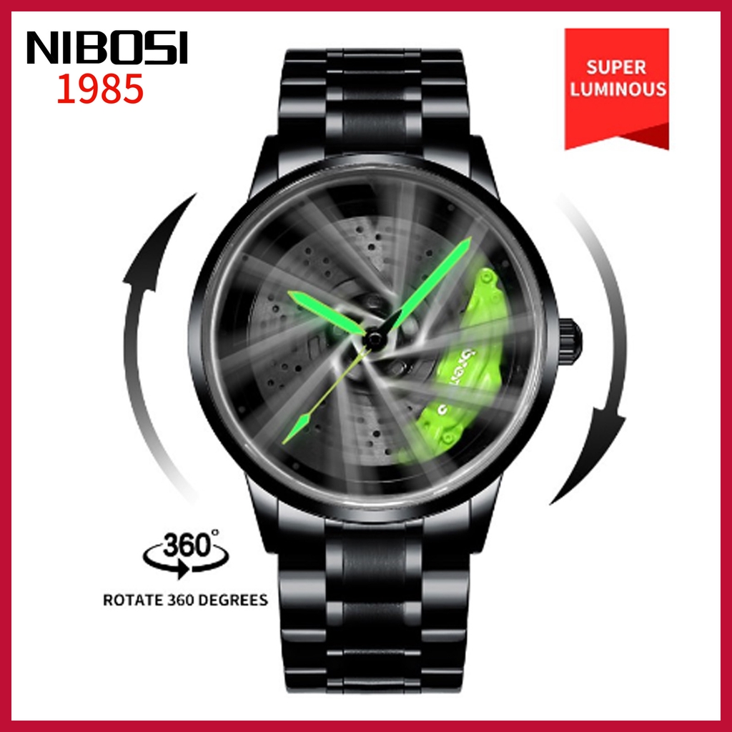 NIBOSI Thương Hiệu Hàng đầu Tùy Chỉnh Vành Xe đồng Hồ Bánh Xe Xoay đồng Hồ Nam Không Thấm Nước Dạ Quang