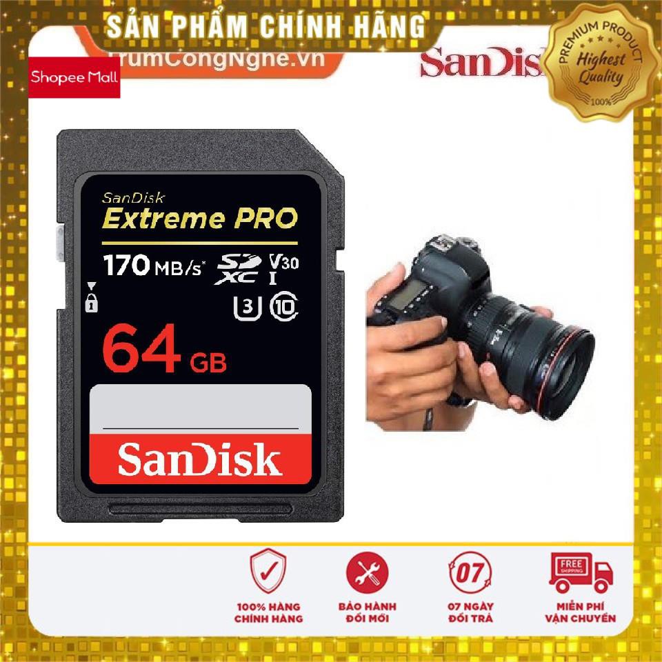 Thẻ nhớ Máy Ảnh SDXC SanDisk Extreme Pro 64GB class10 U3 V30 170MB/s - Tốc độ cao