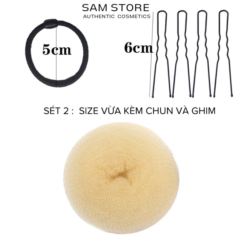 Sét độn phồng tóc màu Kem gồm chun và ghim dùng trong tạo kiểu tóc chuyên nghiệp Á Âu hoặc tạo kiểu tóc cá nhân
