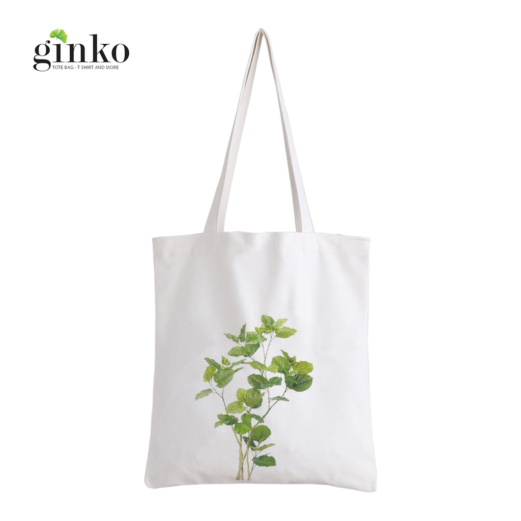 Túi vải tote GINKO kiểu basic dây kéo in hình cây thạch nam G52