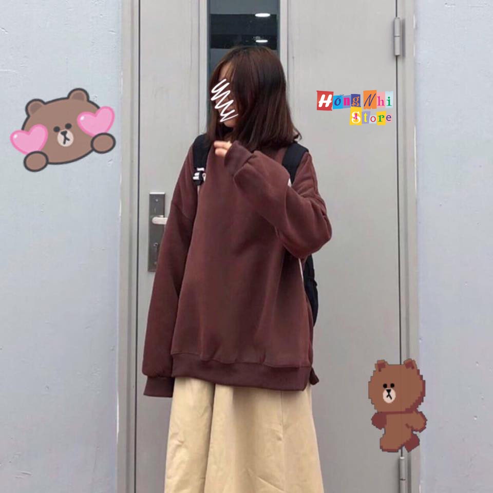 Áo Sweater Trơn Ulzzang Unisex Màu Nâu Socola Chất Nỉ Bông Cao Cấp Dáng Rộng Nam Nữ - MM