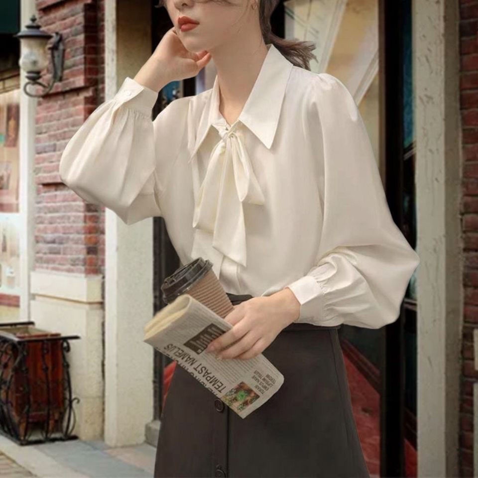 Áo Sơ Mi chiffon Tay Dài Dáng Rộng Cột Dây Thời Trang Hàn Quốc Cho Nữ size S-2XL