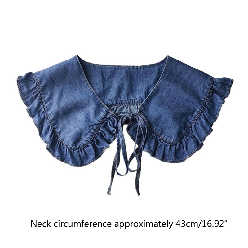 Khăn Choàng Cổ Giả Vải Denim Phối Bèo Cột Dây Phong Cách Vintage Cho Nữ